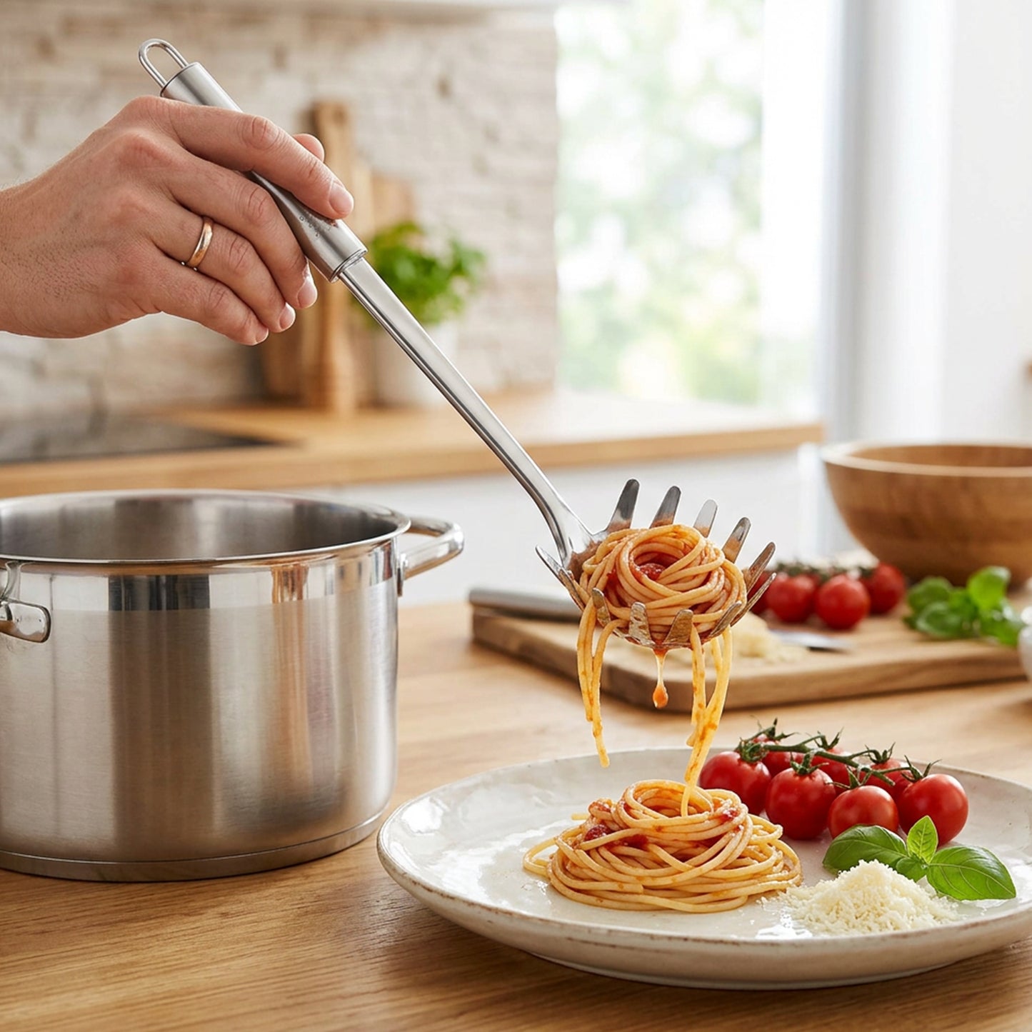 Fackelmann łyżka do spaghetti Oval 33 cm 18/10